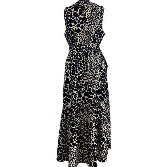 Leopard Animal Print Midi Wrap Dress Womens S Ruffle Hem Sleeveless Fall Neutral - Picture 6 of 14